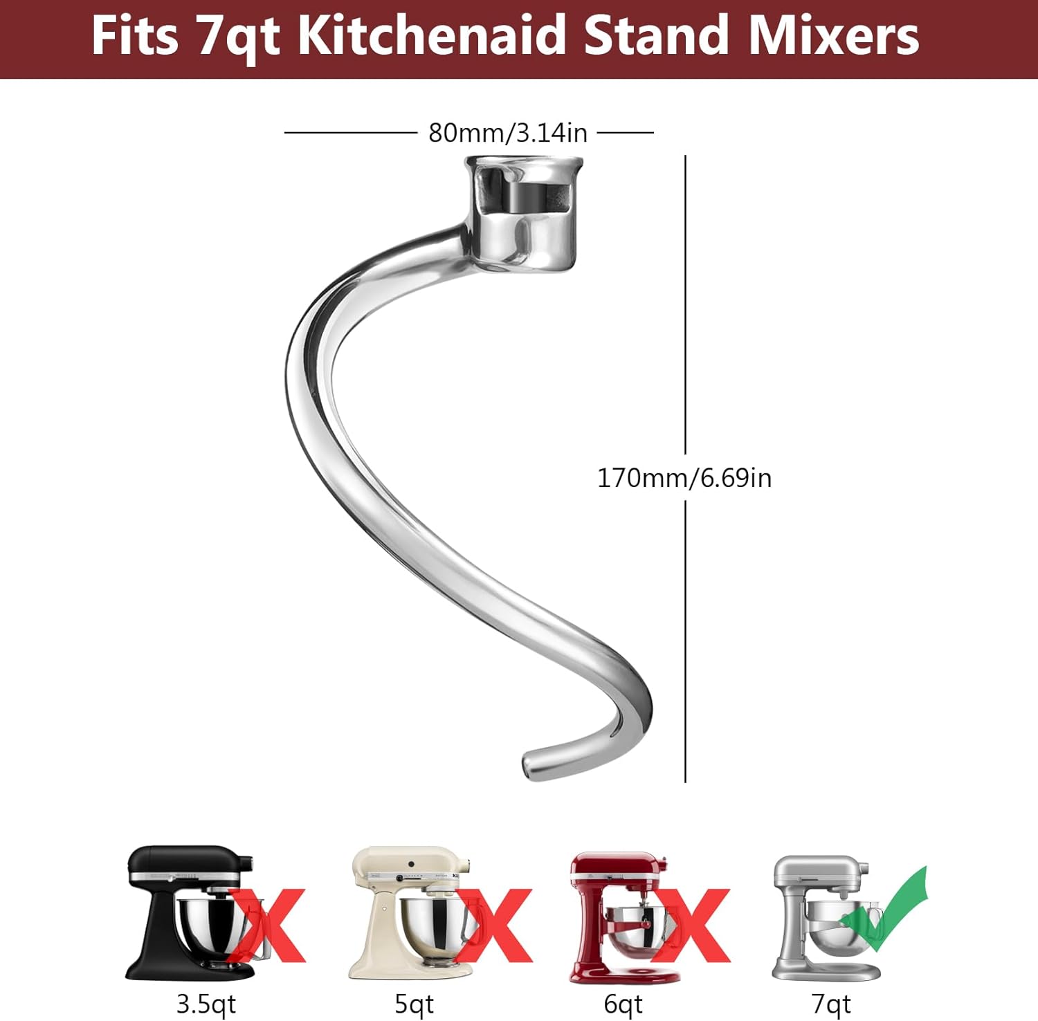 Kitchen Aid Baking Bread - Aço inoxidável Dough Hook Anexo para